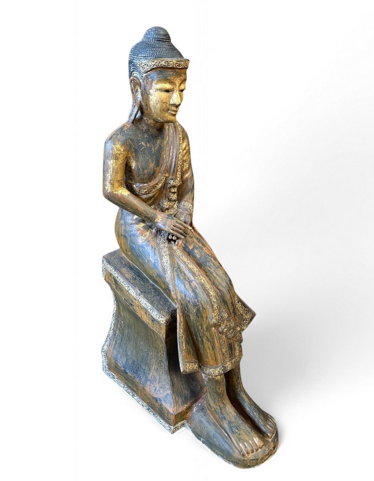 Asien LifeStyle Buddhafigur Alte Burma Buddha Skulptur Lacquerware teilvergoldet 100 cm von Asien LifeStyle