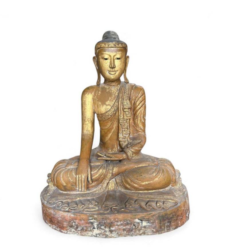 Asien LifeStyle Buddhafigur Alte Mandalay Buddha Statue Teakholz Burma Skulptur von Asien LifeStyle