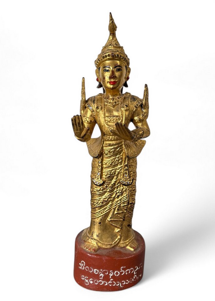 Asien LifeStyle Buddhafigur Birmanische Nat Skulptur aus Teakholz mit Teilvergoldung von Asien LifeStyle
