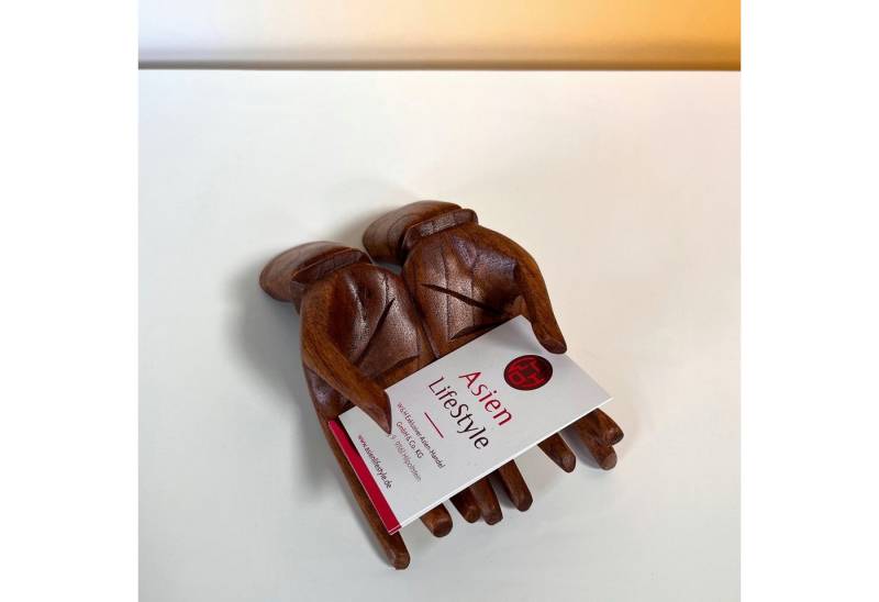 Asien LifeStyle Buddhafigur Buddha Hand Holz Deko Visitenkarten Halter Schmuckdisplay von Asien LifeStyle