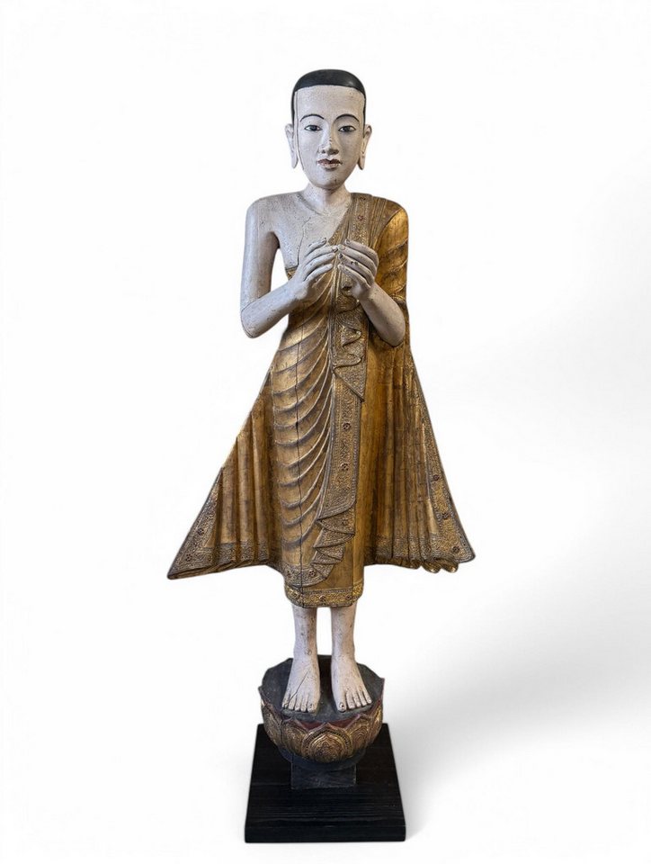 Asien LifeStyle Buddhafigur Burma Mönch Statue Teak Holz Skulptur meditierende Pose von Asien LifeStyle