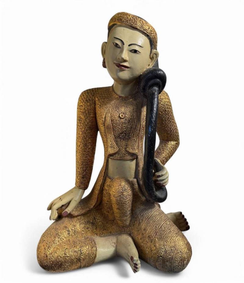 Asien LifeStyle Buddhafigur Erdgöttin Thorani Teak Holz Skulptur aus Burma - 78 cm von Asien LifeStyle