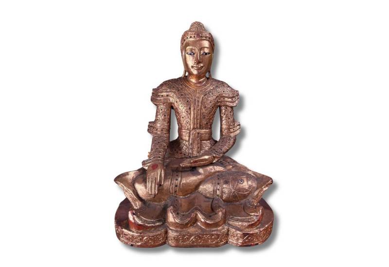 Asien LifeStyle Buddhafigur Holz Buddha Figur Mandalay mit Blattvergoldung von Asien LifeStyle