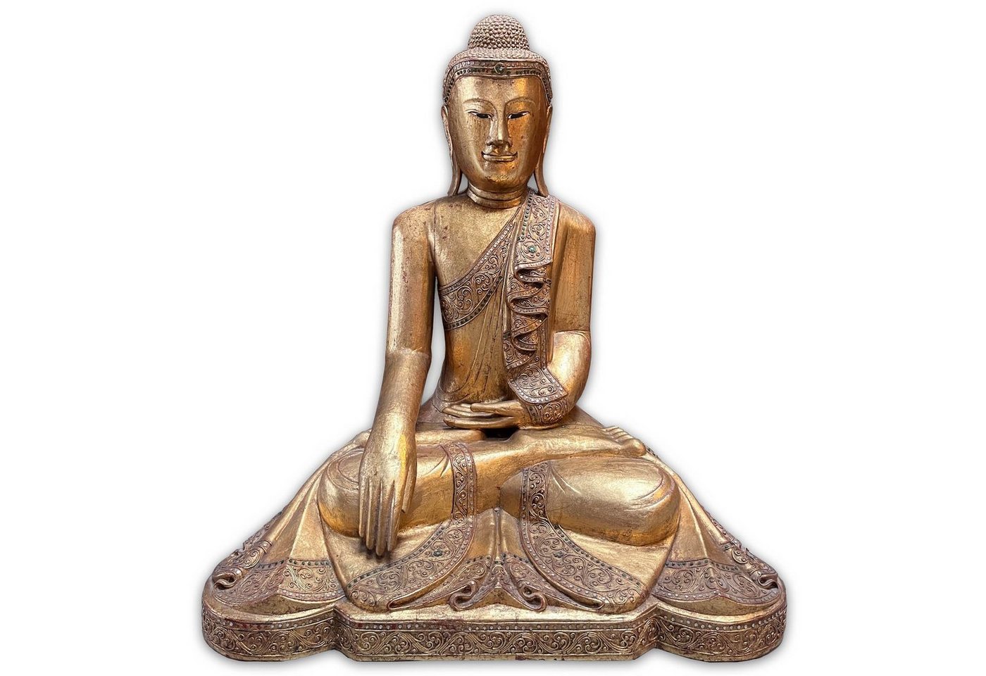 Asien LifeStyle Buddhafigur Holz Buddha Statue Thailand blattvergoldet 90cm groß von Asien LifeStyle
