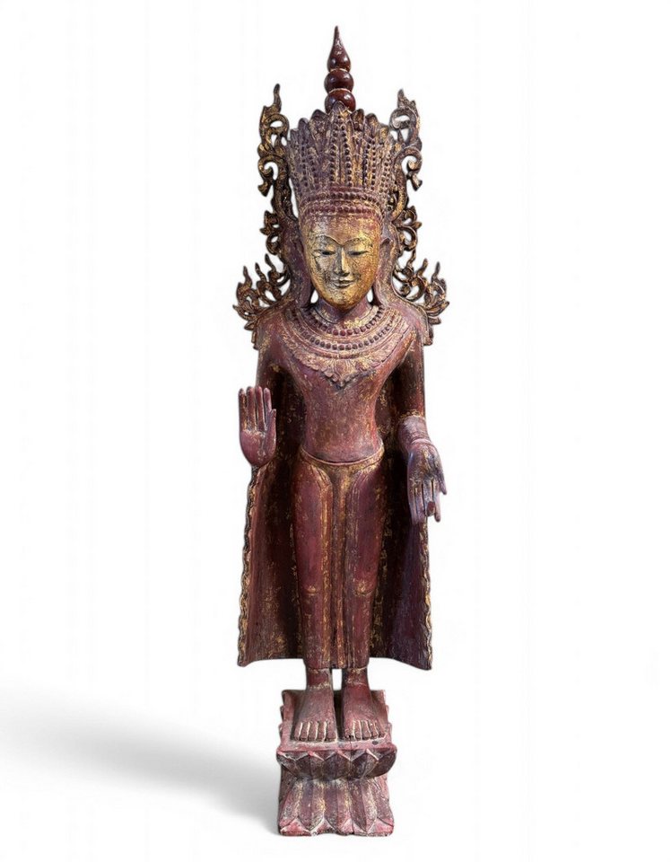 Asien LifeStyle Buddhafigur Königs-Buddha Statue Birma Teak Holz Skulptur Schutzgeste von Asien LifeStyle