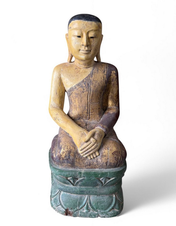 Asien LifeStyle Buddhafigur Sariputta-Mönch-Skulptur aus Holz, Burma 90 cm groß von Asien LifeStyle