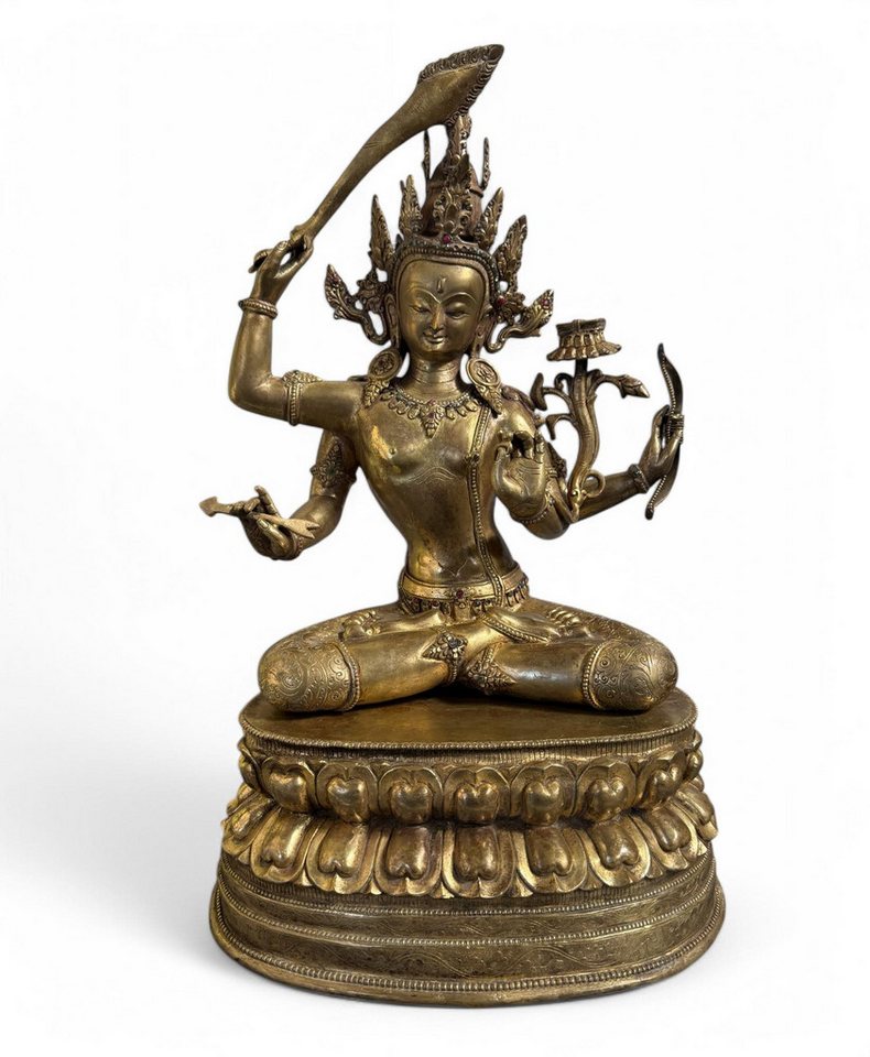 Asien LifeStyle Buddhafigur Vergoldete Manjsuhri Statue Bodhisattva mit Rubin & Türkis von Asien LifeStyle