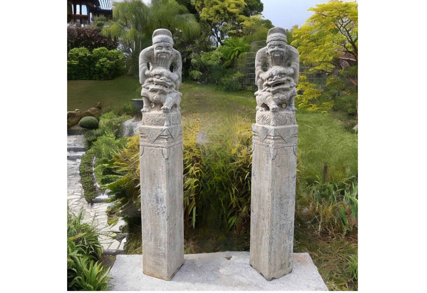 Asien LifeStyle Gartenfigur Asiatische Tempellöwen Wächterlöwen Naturstein Stelen China Garten von Asien LifeStyle