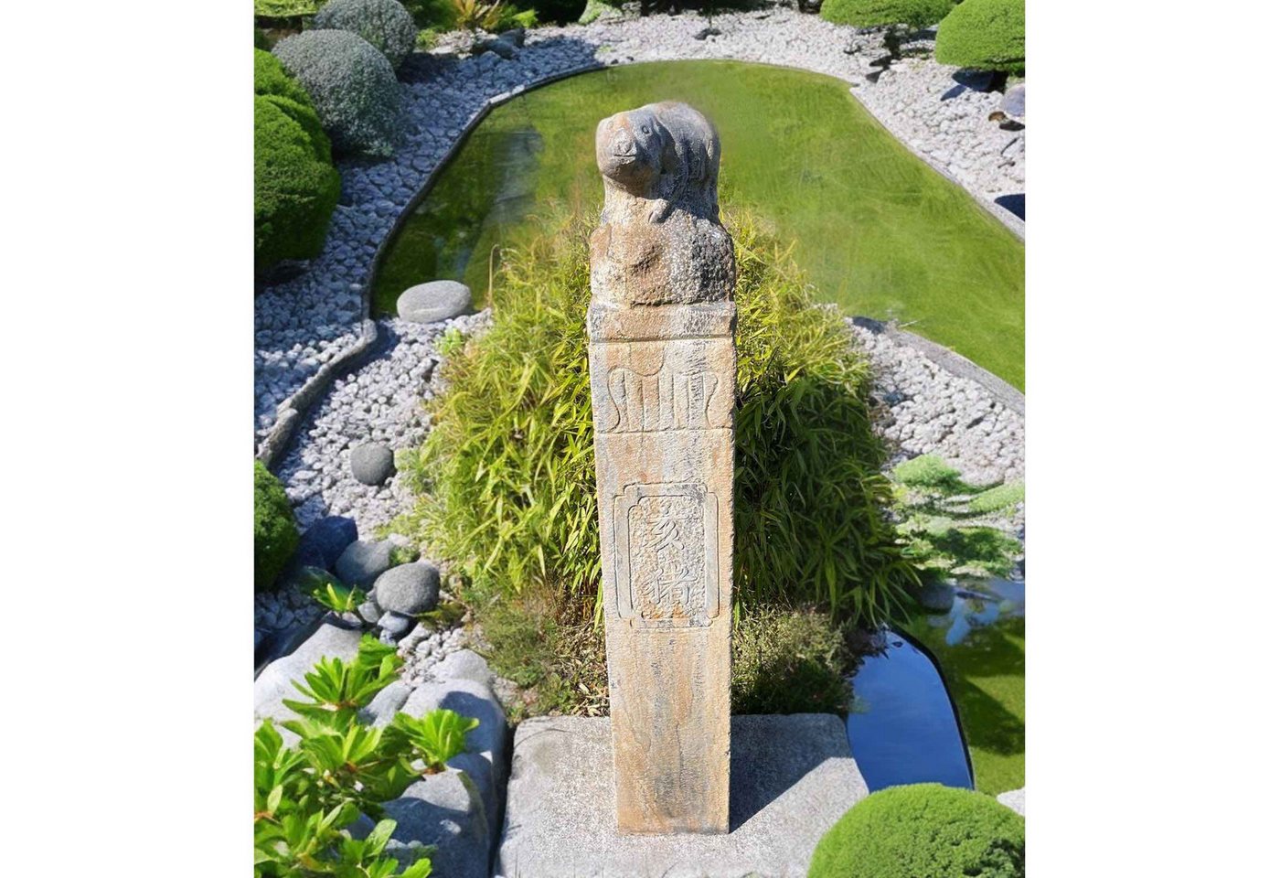 Asien LifeStyle Gartenfigur Chinesisches Tierkreiszeichen Schwein Garten Stele Säule China von Asien LifeStyle