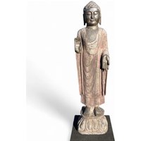 Garten Buddha Statue Stehende Skulptur Schutz Geste 120 cm Groß Tibet China Figur Naturstein von AsienLifeStyleDe