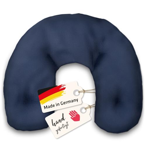 Asigo® Nackenkissen mit Kirschkernen - Marineblau | Kirschkernkissen und Nackenhörnchen in Einem | Wärmekissen für Schulter und Nacken | 35 x 38 cm | Made in Germany | Marine Blau | Nackenwärmer von Asigo