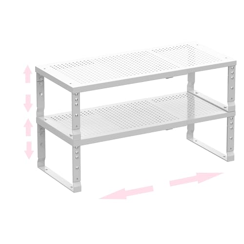Asiingkel Stapelbares, erweiterbares Aufbewahrungsregal aus Metall – multifunktionales Aufbewahrungsregal für Zuhause, geeignet für Küche, Schrank, Bad, Büro, Garage usw. (2 Packungen/Weiß/Groß) von Asiingkel