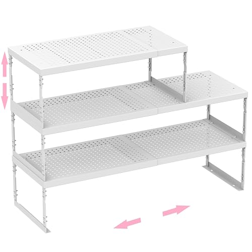 Asiingkel Stapelbares, erweiterbares Metallregal – verstellbares Drahtregal mit Löchern für Küche, Bad, Schrank, Büro – platzsparend, langlebig und stabil (3 Packungen/groß/weiß von Asiingkel