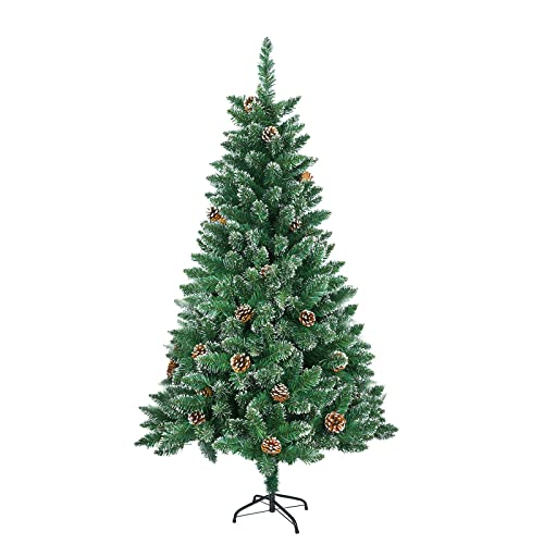 Asina Künstlicher Weihnachtsbaum PVC Künstlich Weihnachtsdeko Christbaum mit Schnee und Kiefernzapfen Grün Kunstbaum inkl. Ständer(150cm mit 300 Spitzen) von Asina
