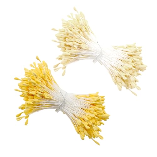 680 Stück Pfeifenreiniger Blumen Pipe Cleaner Pfeifenreiniger Blumen Set mit Zwei Perlen Köpfen,3mm Doppelköpfiges Staubblatt für DIY Blumenstrauß Handwerk (Hellgelb,Gelb) von Asitanie