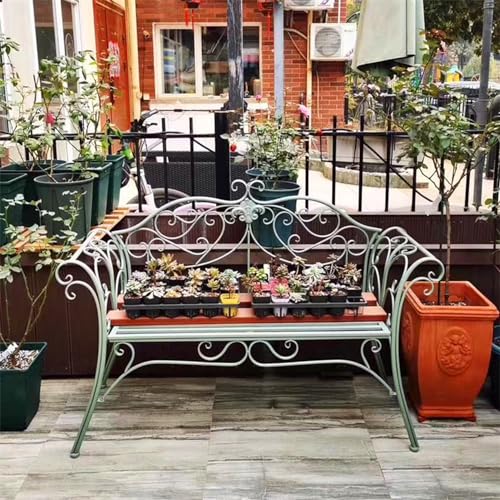 Asiwnshw Allwetter-Außenbank für 2 Personen, Terrassen-Gartenbank, Parkbank aus Metall, Gusseisen-Gartenmöbel, wasserdichte Bank für Terrasse, Park, Rasen, Hof(Green) von Asiwnshw