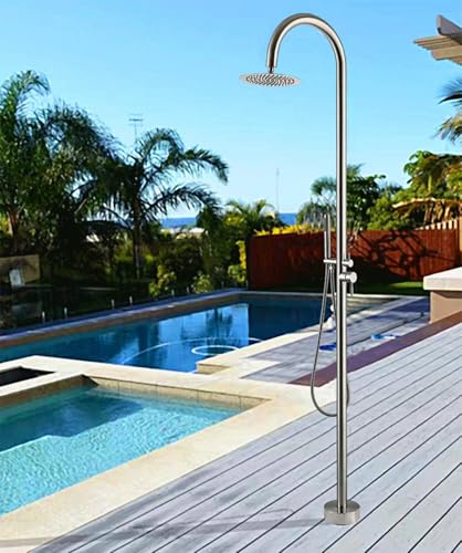 Asiwnshw Außendusche aus gebürstetem Edelstahl, tragbare Pooldusche mit Regenduschkopf, Handbrause, Außenduschvorrichtung, Gartendusche für den Garten, Strand, Pool, Silber von Asiwnshw