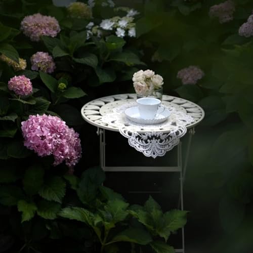 Asiwnshw Beistelltische für den Außenbereich mit Blumenausschnitten, Klappbarer Couchtisch, Wetterbeständiger Bistrotisch, Runder Beistelltisch für den Außenbereich, Metall-Beistelltisch, Weiß von Asiwnshw
