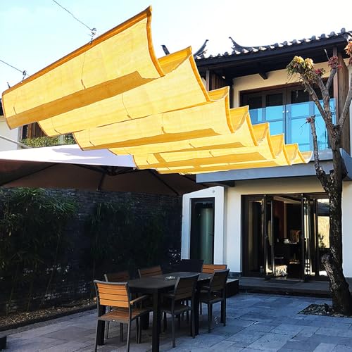 Asiwnshw Einziehbare Sonnenschutz-Überdachung, Teleskop-Pergola-Markise, verschiebbares Wellen-Sonnensegel für Terrassendecks, Gartenpavillons im Freien, mit Lichtleiste und Montagesatz(1.5x12m) von Asiwnshw