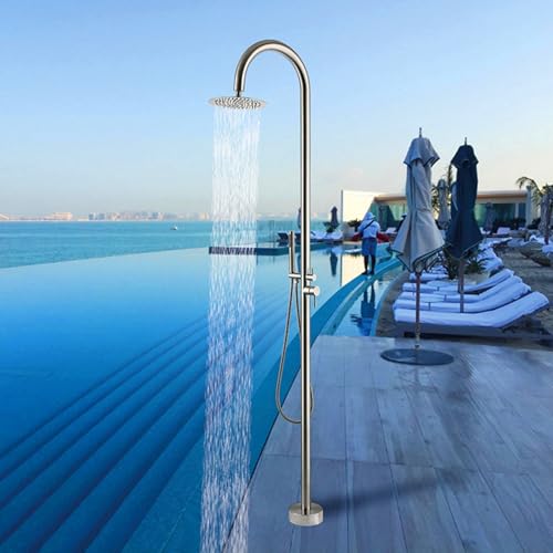 Asiwnshw Freistehende Außendusche, Edelstahl-Gartendusche mit Regenduschkopf und Handbrause, Pooldusche für Garten, Pool und Strand im Hinterhof, Silber von Asiwnshw