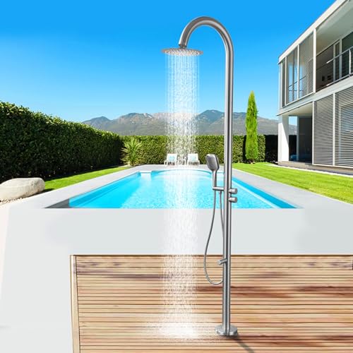 Asiwnshw Freistehendes Außenduschset mit Duschkopf, Handbrause und Fußbrause, bodenmontierter Gartenduschhahn, tragbare Pooldusche, Außendusche(Silver) von Asiwnshw