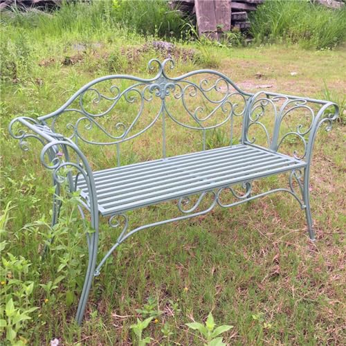 Asiwnshw Outdoor-Bank, 2-Personen-Bänke aus Metall und Stahl, Möbel, Garten-Doppelstuhl für Garten, Terrasse, Veranda, Eingangsbereich mit geblümter Rückenlehne, 200 kg Tragkraft(Green) von Asiwnshw