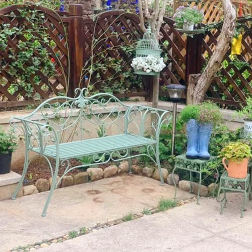 Asiwnshw Outdoor-Bank, 2-Personen-Sitz, Metallstuhl mit Antik-Finish, Gartenbänke, Dekormöbel für Garten, Terrasse, Veranda, Eingangsbereich(Green) von Asiwnshw