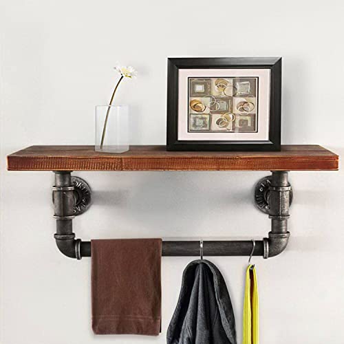 Asiwnshw Schwebendes Regal aus Vintage-Metall, industrielles Rohr, Holz, Wandregal, Bauernhaus-Dekor, Bücherregal, Wandhalterung, Eisenrohr-Aufbewahrungsregal für Zuhause/Gewerbe(90x20cm) von Asiwnshw