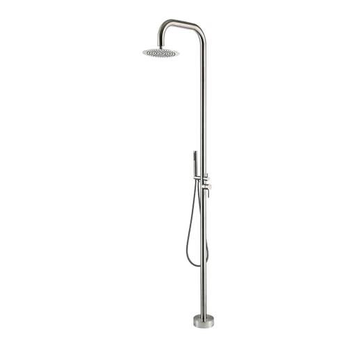Asiwnshw Silberne tragbare Dusche am Pool, freistehende Regendusche aus gebürstetem Edelstahl 304, Außendusche, Gartendusche mit Regenduschkopf, Handbrause von Asiwnshw