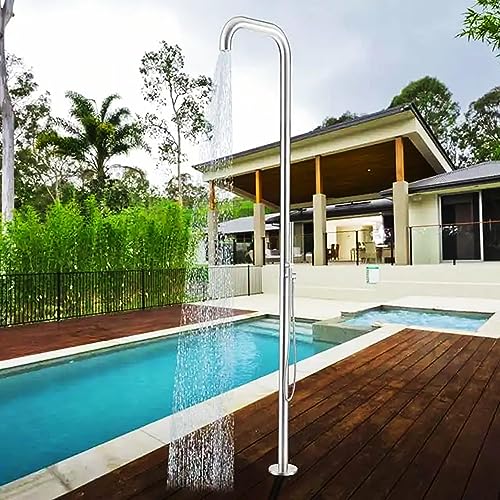 Asiwnshw Tragbare Außendusche, 2,2 m freistehende Garten-Pooldusche mit drehbarem Duschkopf, Pooldusche mit Temperaturregelung, für den Strand im Außenbereich im Hinterhof, Silber von Asiwnshw