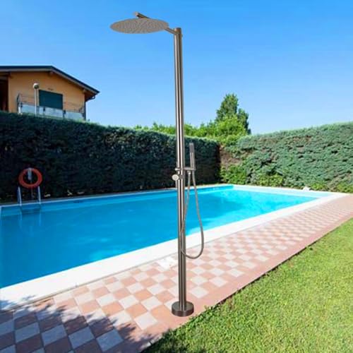 Asiwnshw Tragbare Außendusche, Außenduschhahn mit Regenduschkopf und Handbrause, freiliegendes Duschsystem für den Hof, freistehende Gartendusche, Pooldusche, Silber von Asiwnshw