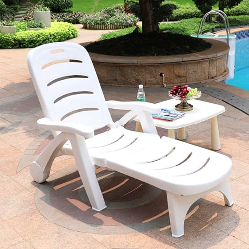 Asiwnshw Übergroßer Chaiselongue-Sessel für den Außenbereich Sonnenliegen mit Verstellbarer Rückenlehne extra breite Chaiselongue-Klappstühle, einfache Montage für Pool Strand Garten Hinterhof, Weiß von Asiwnshw