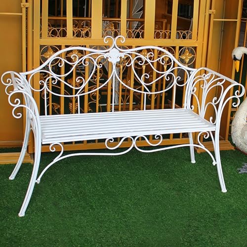 Große Gartenbank für den Außenbereich, wetterfeste Terrassenbank für Zwei Personen, Doppelstuhl mit wetterbeständigem Gestell, Doppelsitzstuhl aus Stahl und Metall mit antikem Finish(White) von Asiwnshw