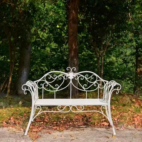 Retro-Außenbank, rustikale Metall-Gartenbank, 2 Personen, Außenbank, Gartenbank, Veranda-Möbel, Terrasse, Rasen, Hof, Park, Innen- und Außendekoration(White) von Asiwnshw