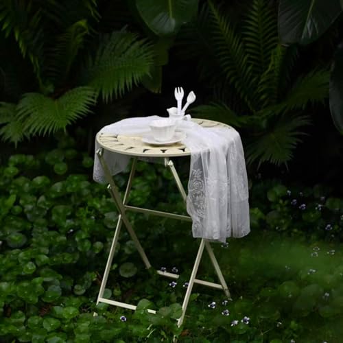 Tragbarer Couchtisch klappbarer Terrassen-Beistelltisch runder Beistelltisch aus Metall mit Blumenausschnitten dekorativer Gartenhocker, Pflanzenständer für den Innen- und Außenbereich(White) von Asiwnshw