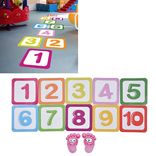12 Stück Zahlen-Hopscotch-Spiel Bodenaufkleber, DIY Digitale Kreative Bodenaufkleber Lustige Bunte Hopscotch-Aufkleber Korridor-Dekoration für Kinderzimmer, Klassenzimmer, Spielzimmer, Kindergarten von Asixxsix