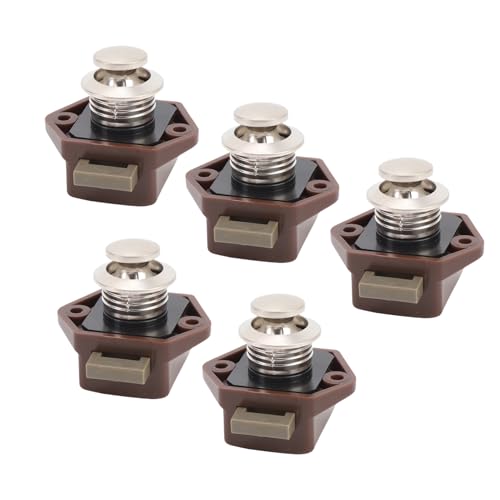 Asixxsix 5 PCs Druckknopfverriegelung, Druckknopfschrankriegel -Verriegelungsschrank Schranktür Fang Schlüsselllose Schrankschlösser für RV Yachts Wohnmobil Camavan Schrankschublade (Braune Perle ni) von Asixxsix
