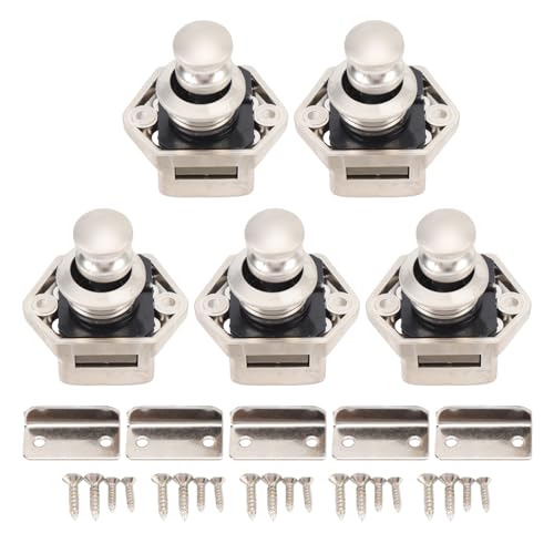 Asixxsix 5 PCs Druckknopfverriegelung, Druckknopfschrankriegel -Verriegelungsschrank Schranktür Fang Schlüsselllose Schrankschlösser für RV Yachts Wohnmobil Camavan Schrankschublade (Pearl Ni Color) von Asixxsix