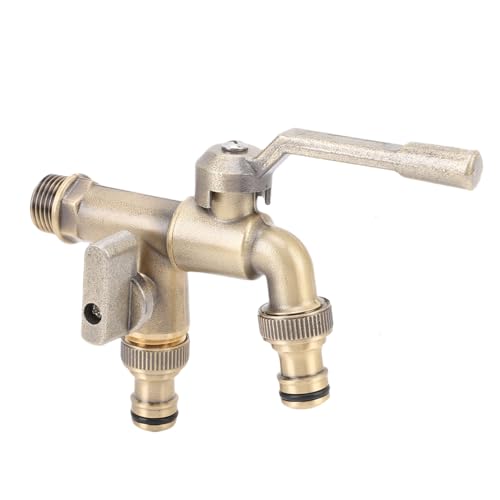 Asixxsix Außenwasserhahn, Doppelte 1/2 -Zoll -Wasserhähne, 1/2 -Zoll -Einlass, Messingkugelventile Wasserhahn -Splitter, Messing -Wasserhahn mit 2 Steckdosen für Zuhause, Balkon von Asixxsix