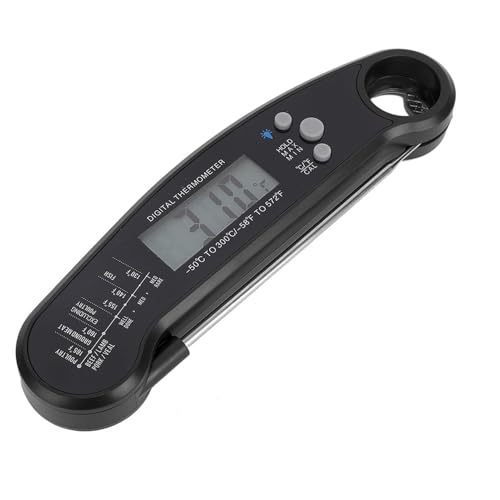 Asixxsix Digitales Fleischthermometer, Sofortablesbares Lebensmittelthermometer mit IP67-Wasserdichtigkeit, großes Display mit Hintergrundbeleuchtung, präzise Edelstahlsonde (BLACK) von Asixxsix