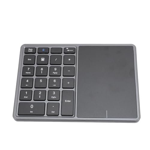 Asixxsix Drahtlose Numerische Tastatur, Bluetooth 4.2 2.4g Wireless Number Pad mit Touchpad, 22 Tasten Tragbare Finanzbuchhaltungstastatur für den Laptop -PC -Desktop (dunkelgrau) von Asixxsix