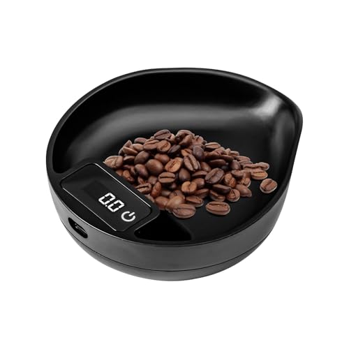 Asixxsix Elektronische Kaffeewaage, 0.1g hohe Präzision Kaffeebohnen Skala mit LED-Bildschirm-Display, USB wiederaufladbar, Auto Power Off, Runde Schüssel Design Kaffee Gewichtswaage (BLACK) von Asixxsix