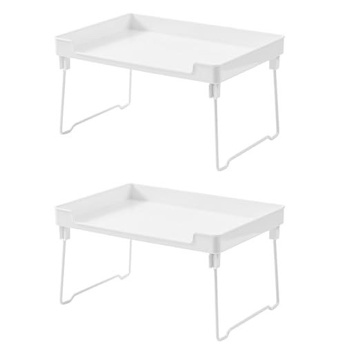 Asixxsix Faltbares Lagerregal, Stapelbarer Plastikorganisator mit Hoher Kante für das Büro in Küchenbad, Multifunktionales Platzsparender Rack für Schränke, Arbeitsplatte, Schrank (2PCS) von Asixxsix