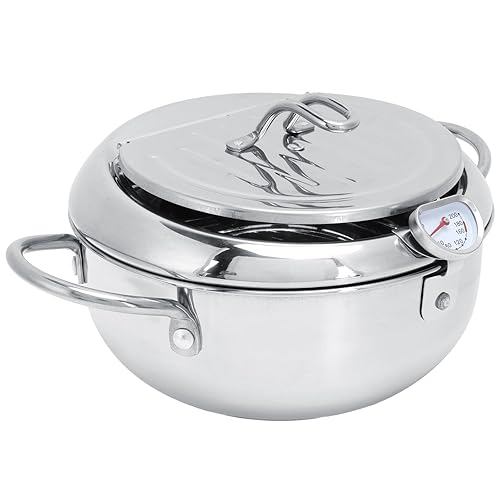 Asixxsix Frittesentopf, 2,2 L Japanische Tempura-Fritteuse-Audelstahl MIT-Thermometer und Deckel, Anti-Wellen Asixxsix Frittesentopf, 2,2 L Japanische Tempura-Fritteuse-Audelstahl MIT-Thermometer und Deckel, Anti-Wellen von Asixxsix
