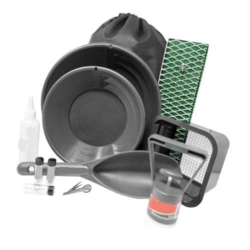 Asixxsix Gold Pension Kit, 12 Pcs Aluminiumlegierung Mini -Schleuse -Box -Bergbaugeräte mit Goldpfannen, Klassifikator, Trennung von Magneten, Pinzetten, Schaufelfläschchen von Asixxsix