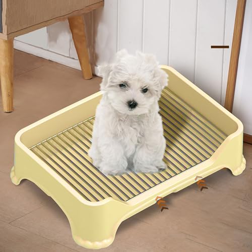 Asixxsix Hundetoilette, Edelstahlgitter-Design, Welpentoilette für den Innenbereich mit Rutschfester Unterseite, Töpfchentrainer-Welpen-PIPI-Pad, Töpfchentrainingstablett für kleine (Yellow) von Asixxsix