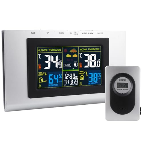 Asixxsix Innen-/Außenthermometer, Kabellose Wetterstation, Farbdisplay mit Atomuhr, Einstellbare Einheit, für Zuhause, Büro, Gewächshaus, Kinderzimmer und Innenbereiche Asixxsix Innen-/Außenthermometer, Kabellose Wetterstation, Farbdisplay mit Atomuhr, Einstellbare Einheit, für Zuhause, Büro, Gewächshaus, Kinderzimmer und Innenbereiche von Asixxsix