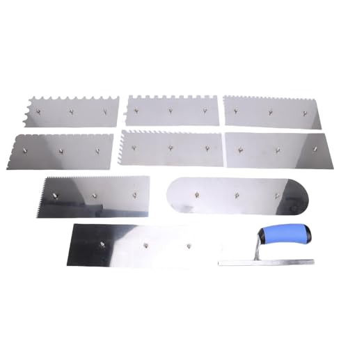 Asixxsix Kachel Kelle Set, 9 Stück Austauschbar Edelstahl Gekerbte Beton Kellen Set mit Aufbewahrung Tasche Multifunktion Ale Mauerwerk Handwerkzeuge für Zement Fliesen Installation von Asixxsix