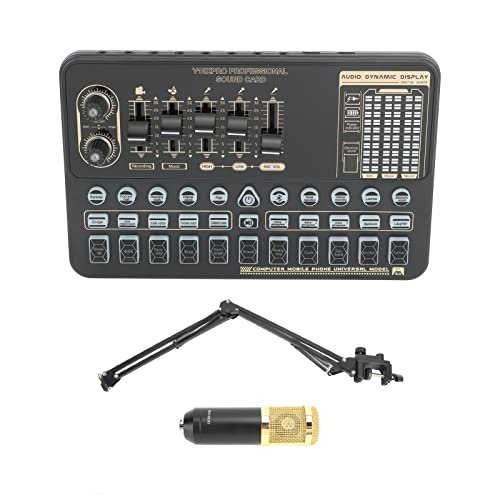 Asixxsix Podcast-Equipment-Bundle, Audio-Interface mit All-in-One-Live-Soundkarte, DJ-Mixer, Mikrofon und Nieren-Tonabnehmer für PC,Telefon,Laptop, für Aufnahme, Übertragung, Live-Streaming von Asixxsix