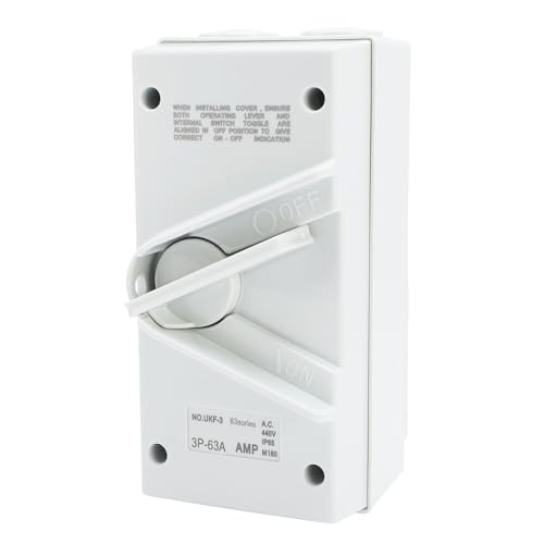 Asixxsix Schloss Schalter für Einen Geschlossenen Motor -Disconnect, 63A 440 V 3 Pole Heavy Duty Safety Isolation Switch, IP65 Wasserdicht mit Verbesserten Silberkontakten von Asixxsix